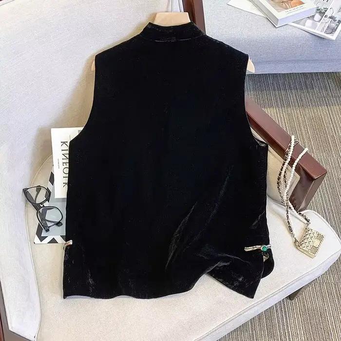 Rongbuk-Manteau Noir à Col Glacé pour Femme, Vêtement de Style Chinois, avec Fente, à la Mode, Autom