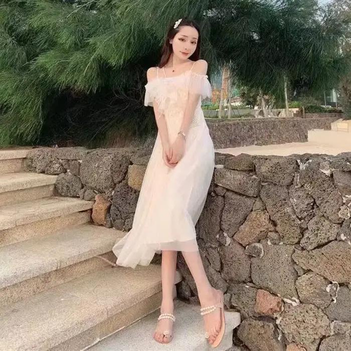 Fairycore – robe en maille pour femme, tenue blanche à lacets, poitrine basse, épaules dénudées, Sex