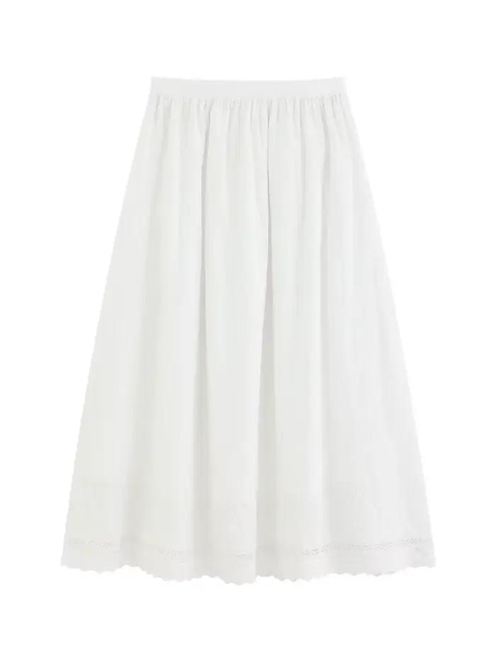 Jupe mi-longue trapèze blanche de Style français pour femmes, taille haute, fluide, Slim, élégante,