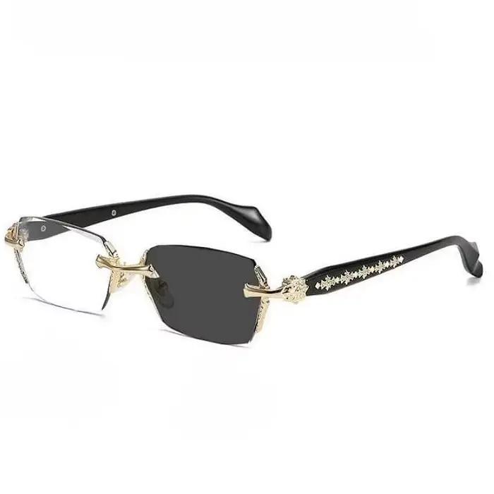 Lunettes de myopie photochromiques sans cadre haut de gamme, argent, or, bleu, blocage de la lumière