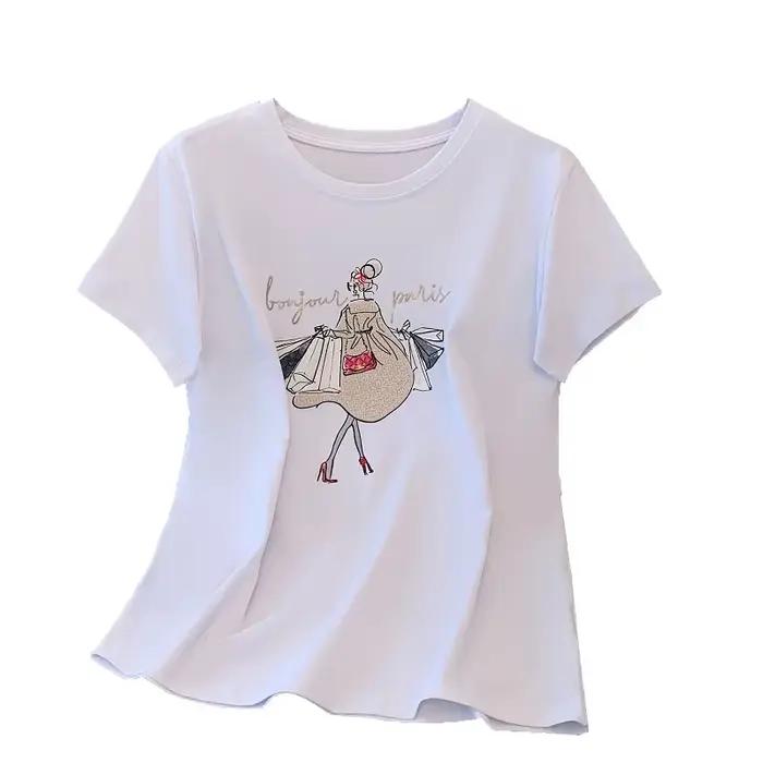TuangBiang-T-shirt à Manches Courtes et Col Rond en Coton pour Femme, Haut Décontracté et Confortabl