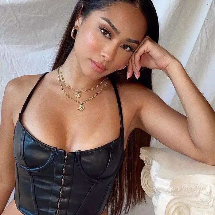 Corset femme Sexy noir en cuir PU Bustier haut court mode dame sans manches sangle Camis Clubwear ét