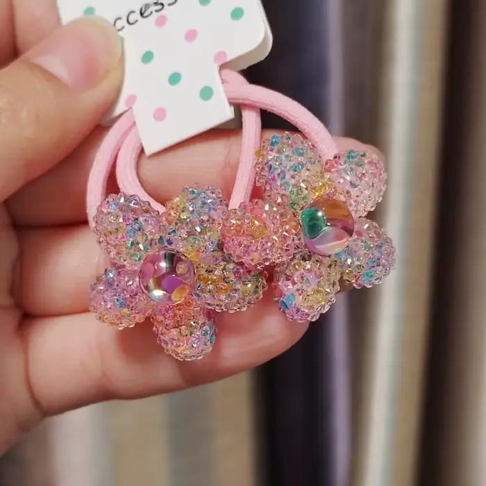 2 pièces belle bande dessinée coloré paillettes cerise filles bandes de cheveux élastiques princesse