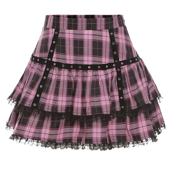 FISalle de bain R Mall Goth Gothic Lace Ruffle Mini Jupes pour femmes, Harajuku Grunge, Rose nickel