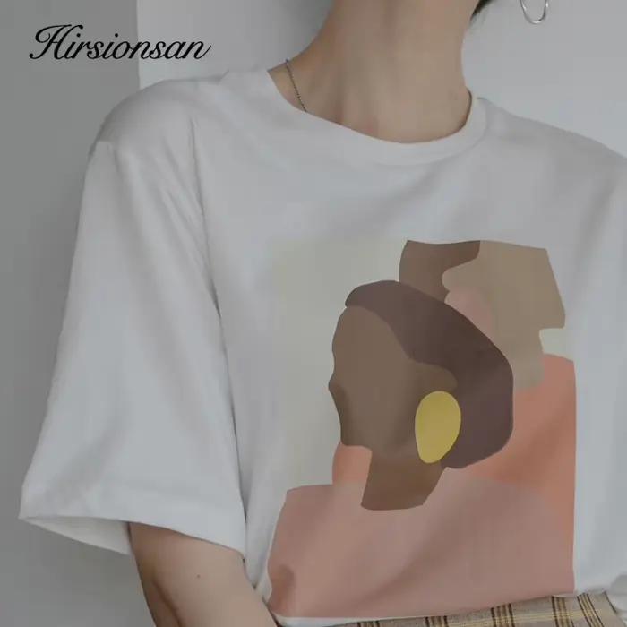 Hirsionsan-T-shirt graphique abstrait pour femme, t-shirts basiques en coton imprimé Rick, manches c