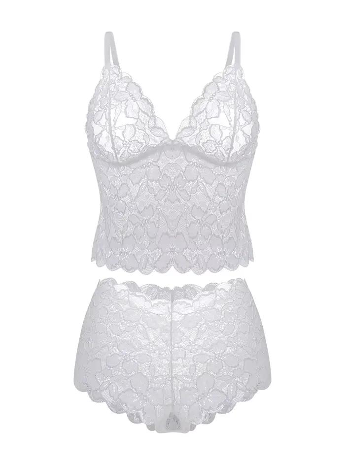 Ensemble de lingerie sexy en dentelle florale transparente pour femme, soutien-gorge sans armatures