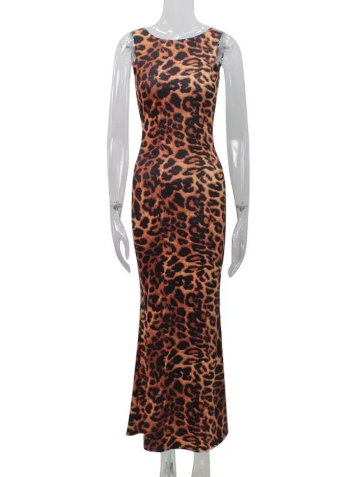 Ahagaga-Robes Maxi Imprimé Léopard pour Femme, Robes Éducatives Élégantes, Dos aux, Régulière, Décon