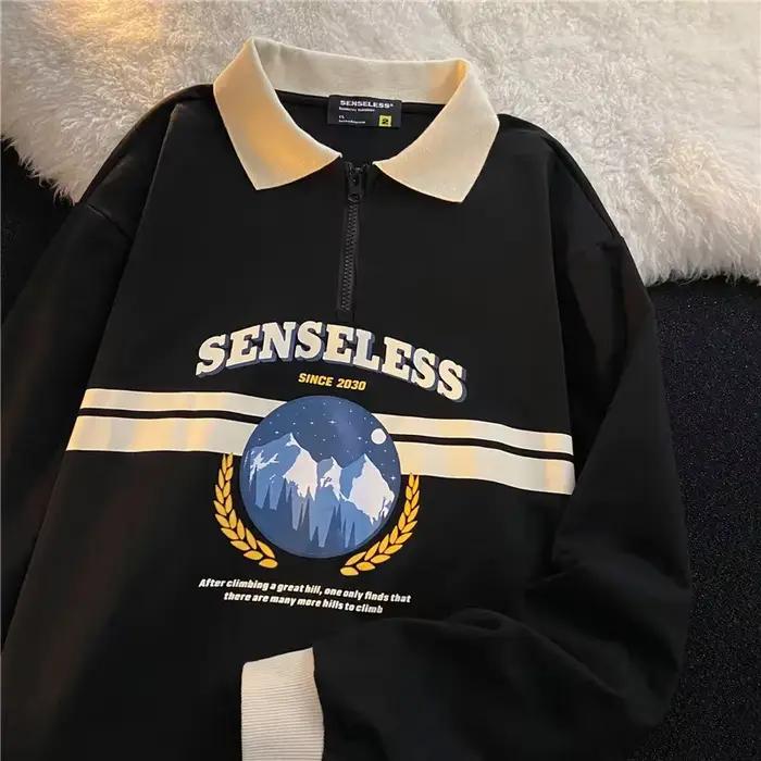 Sweat-shirt Vintage à Col Polo avec Lettres Imprimées pour Femme, Surdimensionné, Harajuku, Vêtement