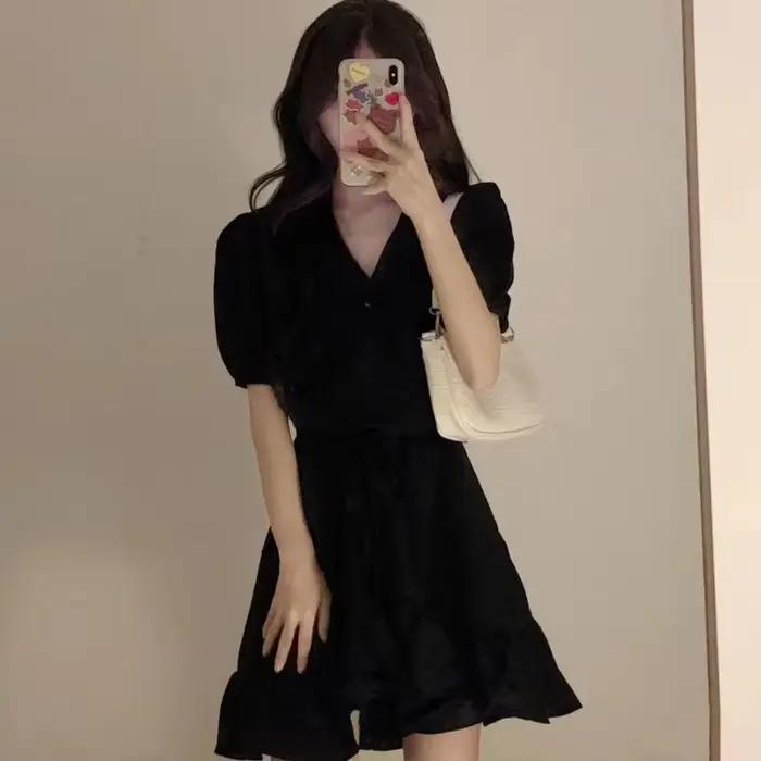 Mini robes monochromes pour femmes, col en V, sexy, intérieur, chic, doux, femme, wlwear, simple, va