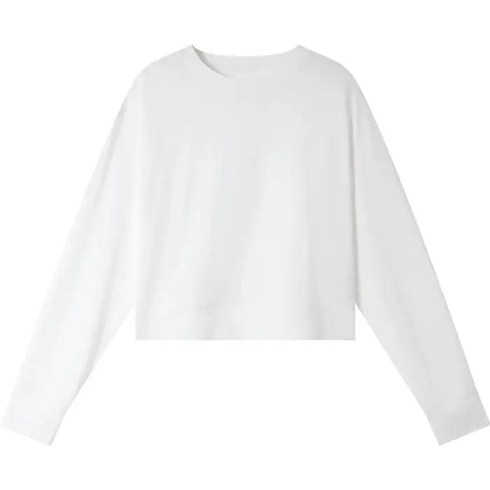 T-shirt en coton blanc pour femme VIMLY, collection Printemps 2026, col rond, manches longues, coupe
