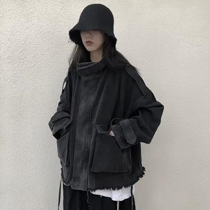 Gidyq-Veste en jean à pampilles pour femmes, mode coréenne, grande poche, adt, denim, combiné, tout