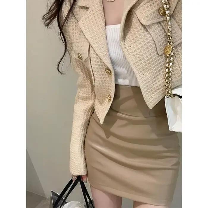 MEXZT recadrée vestes femmes élégant basique Blazer manteaux bureau dame coréenne automne à manches