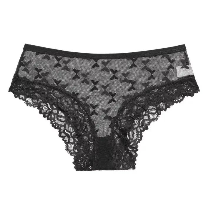 Culottes transparentes taille basse en maille pour femmes, sans couture, avec dentelle florale papil
