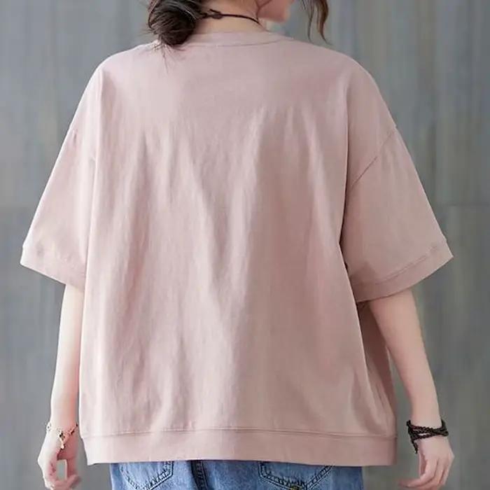 T-shirt à manches courtes pour femmes, 98% coton, mode, broderie, niche, décontracté, été