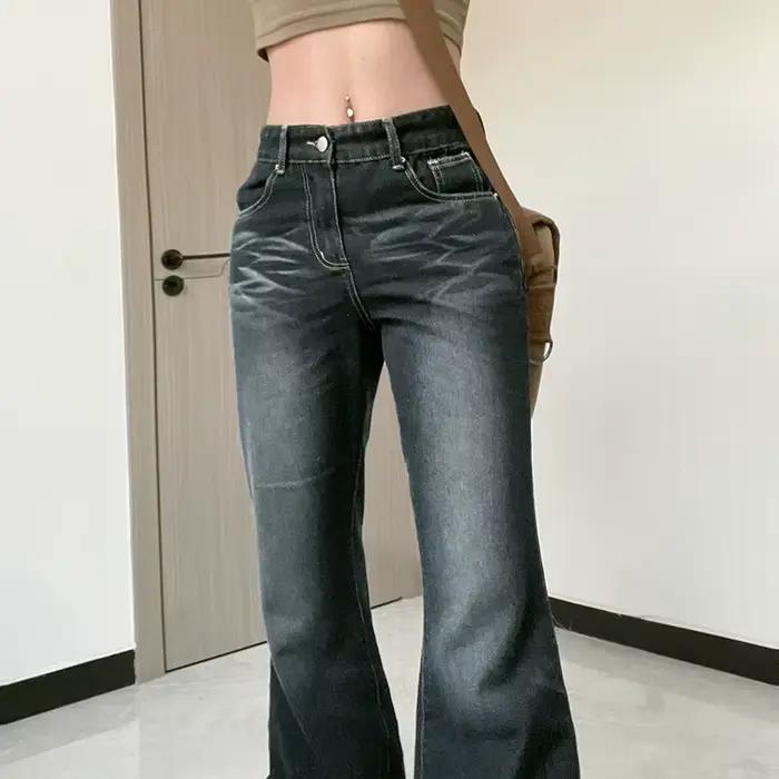 Y2K – jean à taille moyenne et jambes larges pour femme, pantalon Denim évasé, Stretch, Slim, couleu