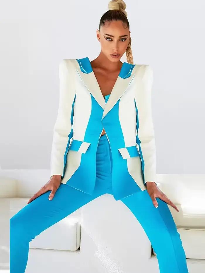 Ensemble tailleur-pantalon femme 2 pièces, nouvelle collection 2026, style haute couture, contraste