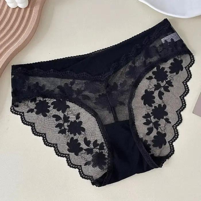 Culottes en dentelle à fleurs en maille transparente taille basse respirantes style français pour fe