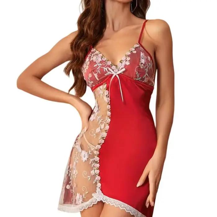 Ensemble de lingerie sexy en dentelle grande taille pour femmes, robe de lingerie courte en maille b