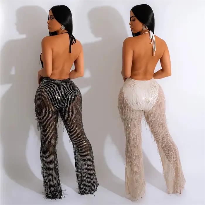 Barboteuse à paillettes pour femmes, combinaison Sexy à paillettes, dos nu, salopette en maille tran