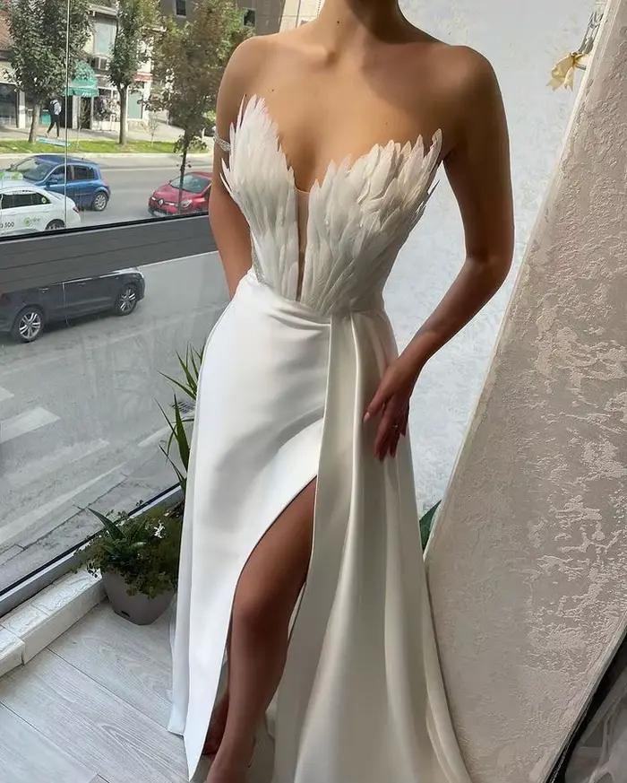Robe Longue Blanche en Plumes d'Ange pour Femme, Design de Luxe, Élégante, pour Halloween, ixde Noël