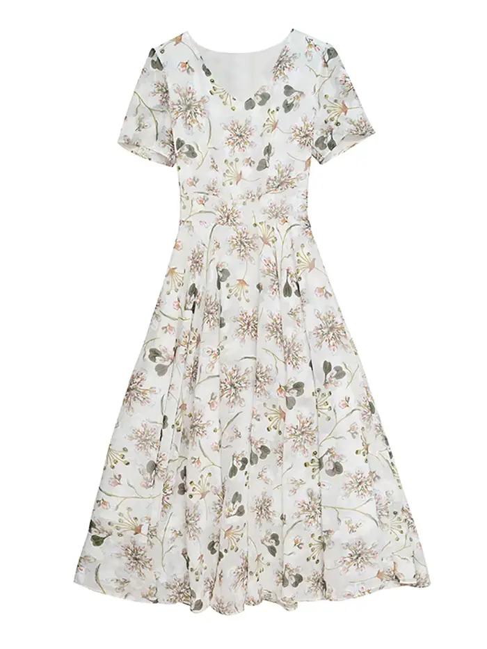 Robe longue à fleurs blanches, style boho décontracté, tenue de plage, vacances, manches courtes, él
