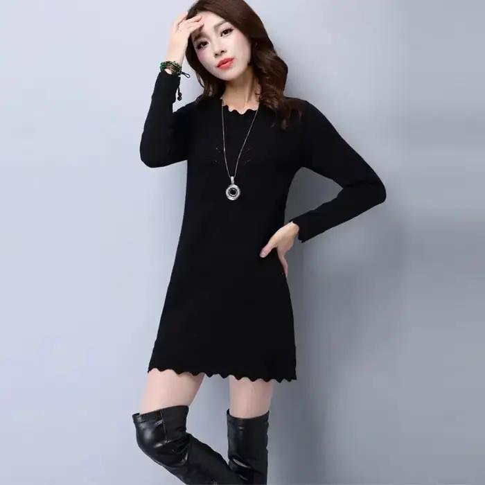 Pull long en tricot à manches longues pour femmes, pulls pour femmes, pull d'hiver, vêtements d'auto
