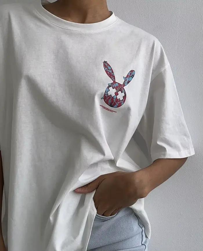 Hirsionsan-T-shirt imprimé Kawaii pour femme, 100% coton, col rond, vintage, basique, décontracté, c