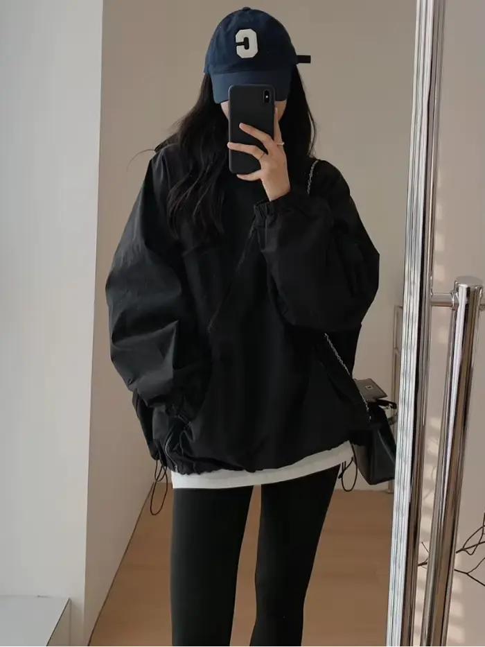 Vestes monochromes à capuche pour femmes, fermeture éclair simple, poches de loisirs, style japonais