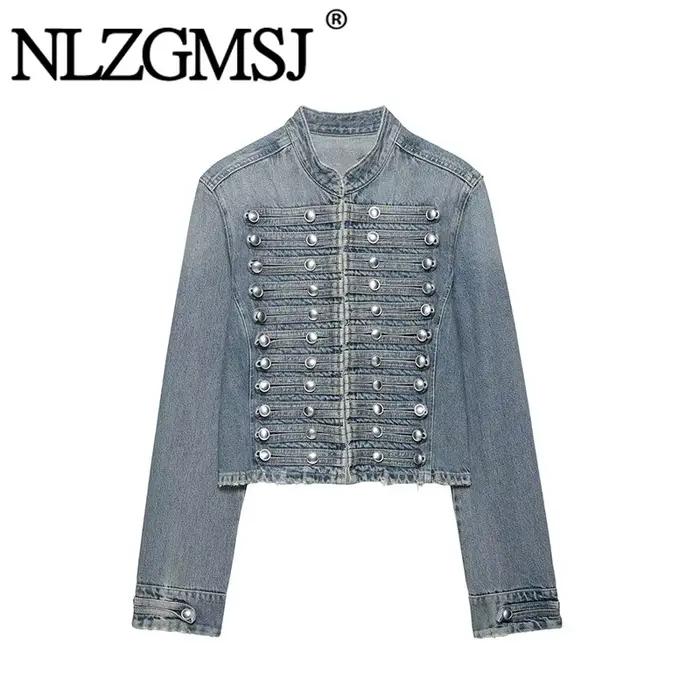 Veste en jean décontractée pour femme NLZGMSJ, collection Printemps 2026, à manches longues, col mon
