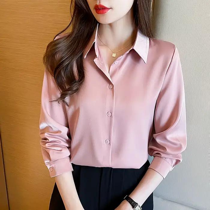 Chemise en Satin à Manches sulfpour Femme, Élégante, Couleur Unie, Mode Décontractée, Nouvelle Colle
