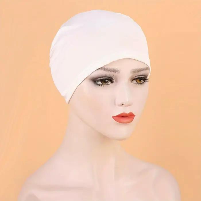 1pc couleur unie Simple Turban casquette élastique casquette intérieure bandeau décontracté Bonnet s
