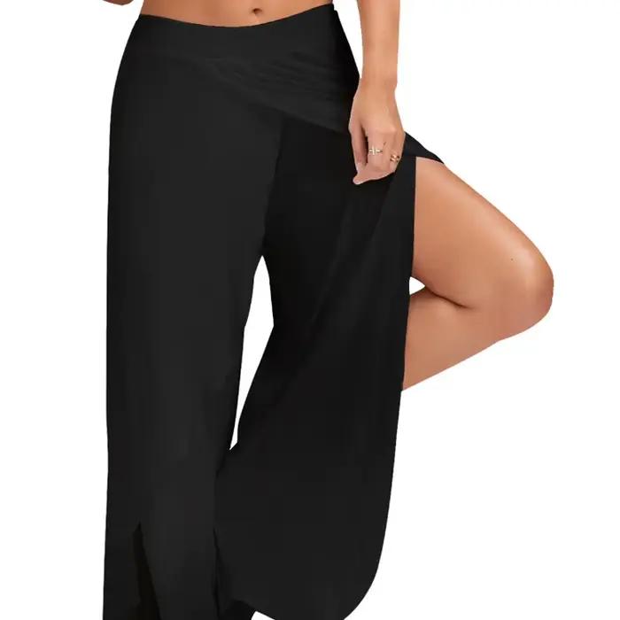 Femmes grande taille pantalon à jambes larges ample Fitness danse Yoga pantalon fendu femme élastiqu
