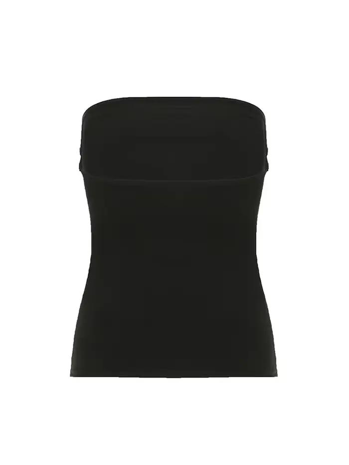 Haut tubulaire noir imprimé gothique pour femmes, sans bretelles, slim, court, décontracté, Chic, t-