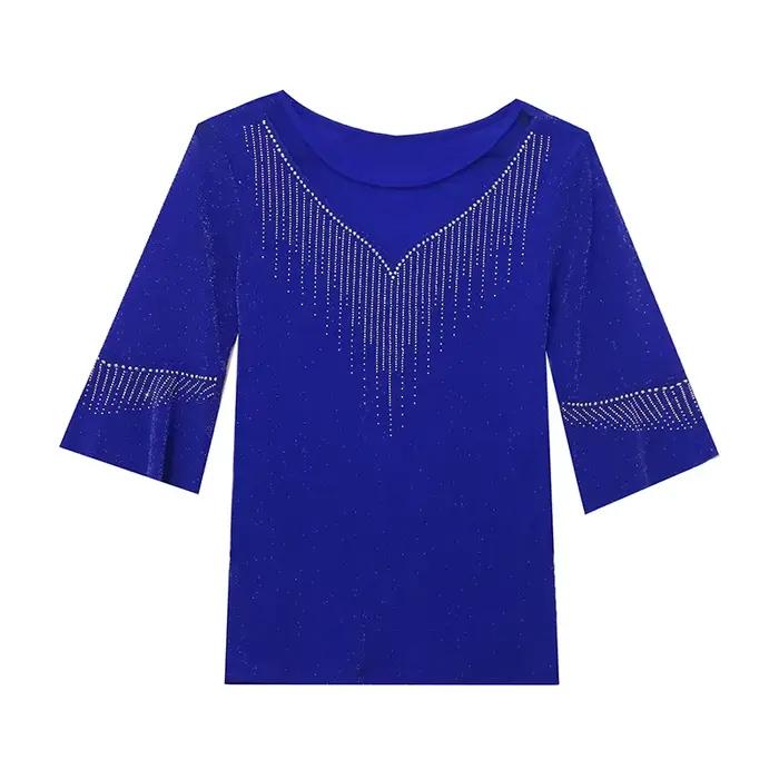 Sexy Patchwork maille t-shirt mince 3/4 manches été femmes haut forage chaud décontracté brillant so