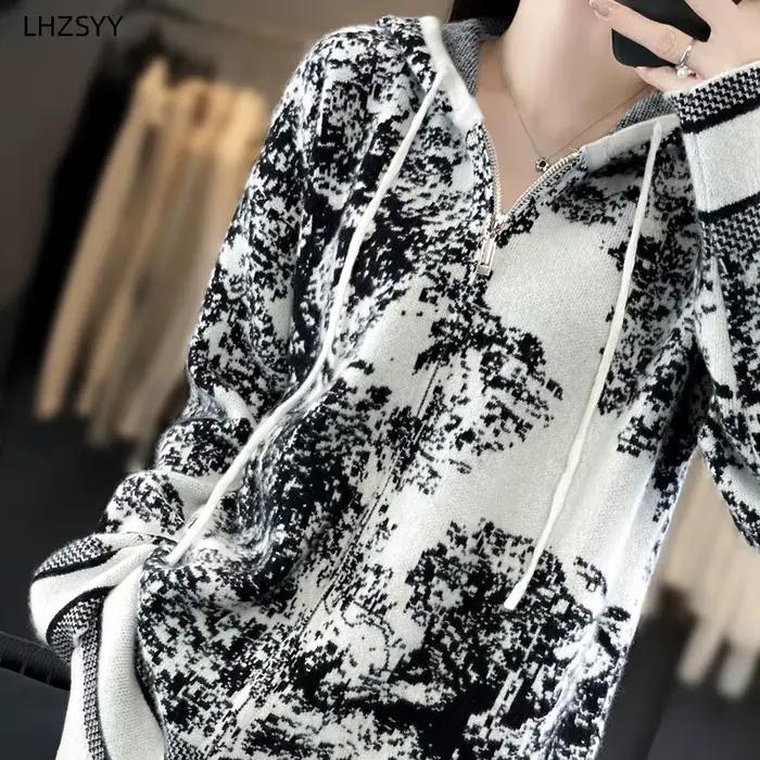 LHZSYY-Pull à Capuche en Cachemire pour Femme, Cardigan Triblockchain avec Fermeture Éclair, Manteau