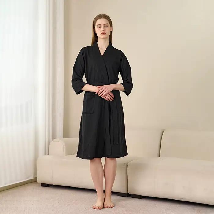 Peignoir de couple personnalisé brodé avec noms et logo, vêtements d'intérieur, peignoir en tissu ga