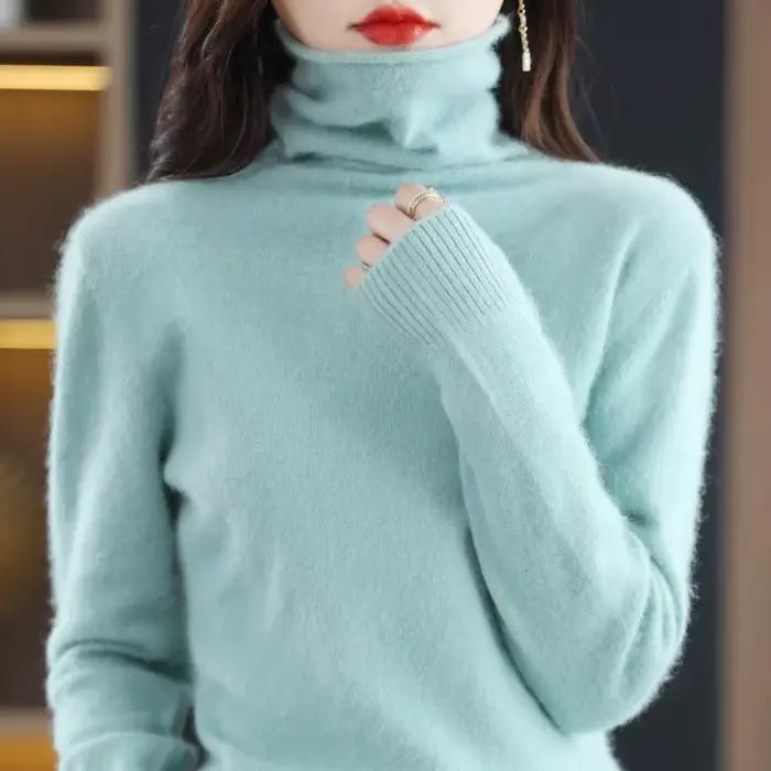 Offre spéciale dames nouveau 100% vison cachemire pull col roulé tricot à manches longues mince mode