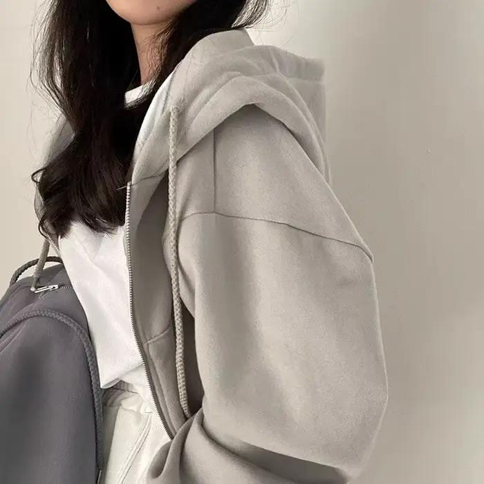 Chemise à capuche coréenne pour femmes, mode doublure polaire, sweat à capuche ample, fermeture écla