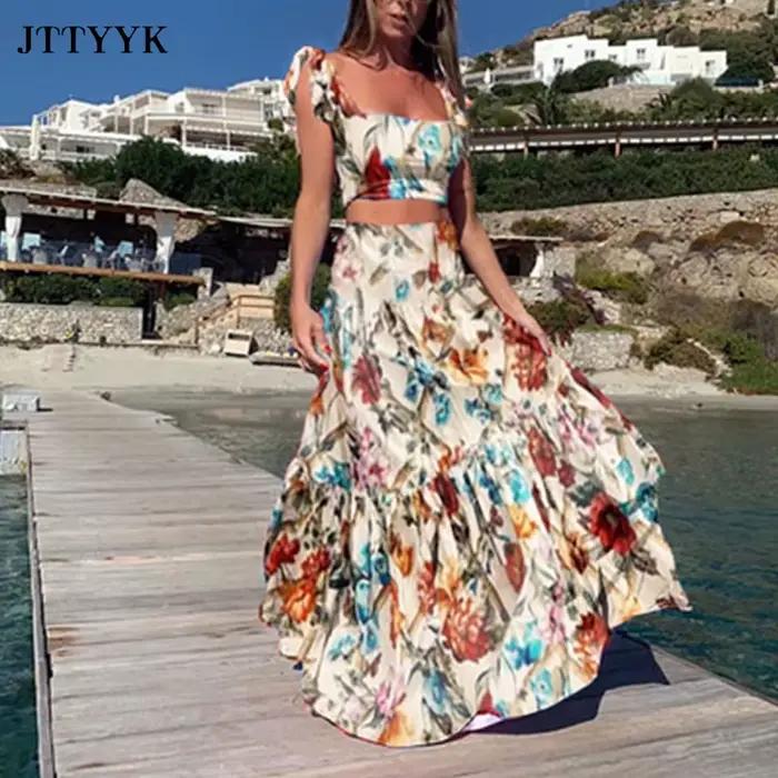 Ensemble 2 pièces grande taille pour femmes, haut court + jupe longue taille haute, ensembles Maxi a