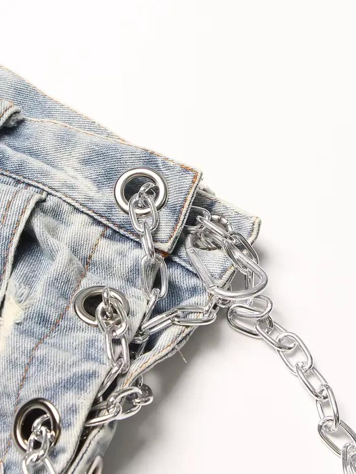 TWOTWurea-Short en denim YLE pour femme, culotte courte sexy, taille haute, patchwork, décontracté,