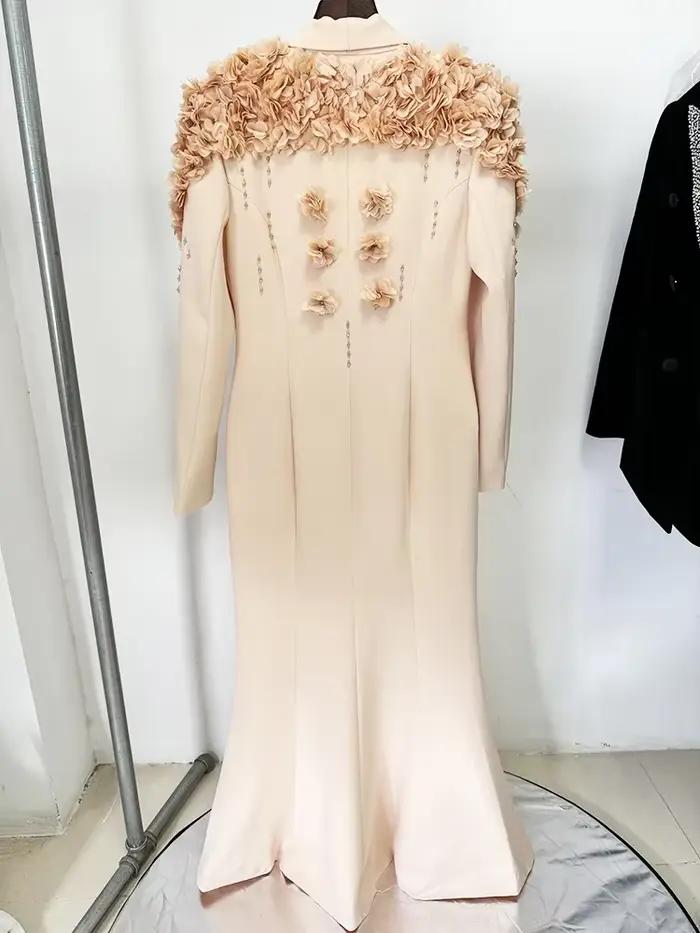 Haute qualité nouvelle mode 2025 Designer Maxi robes femmes à manches longues superbes fleurs Appliq