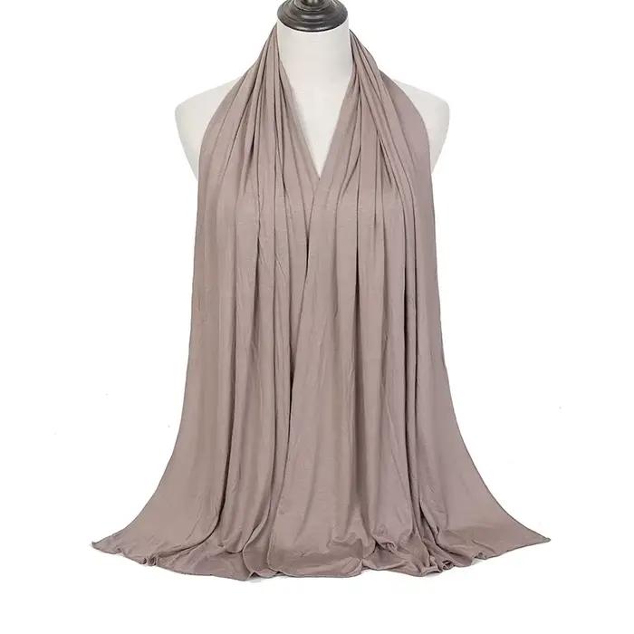 Écharpe Hijab en Jersey de Coton Modal pour Femme, Long Châle Musulman, Turban Doux Uni, Bandeau de