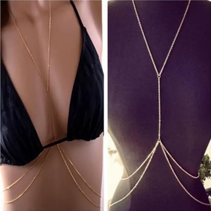 Bijoux de corps Sexy pour femmes, chaîne de poitrine, Bikini, chaîne de taille croisée, costume de p