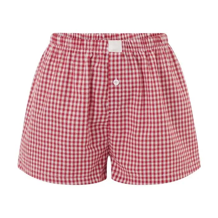 Boxer vichy pour femmes et adolescentes, pyjama à carreaux vichy, short de salon de sommeil, tenue d