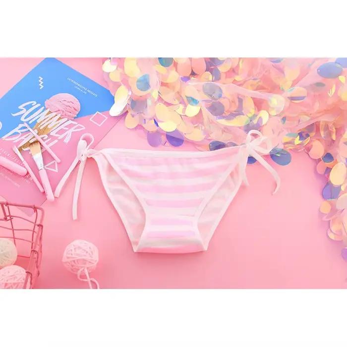 AdTosKawaii-Culotte rayée en coton de qualité supérieure pour femme, sous-vêtement, lingerie, bleu,