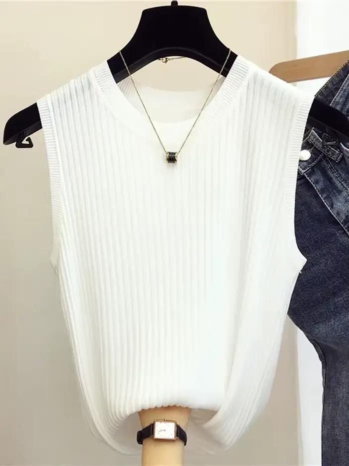 Zjais été printemps débardeurs femmes sans manches tricoté T-Shirts femme élastique mince gilets déc