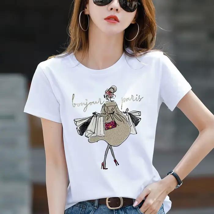 TuangBiang-T-shirt à Manches Courtes et Col Rond en Coton pour Femme, Haut Décontracté et Confortabl