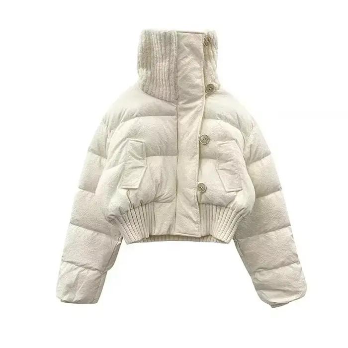 Parka matelassurera en coton chaud pour femme, col en tricot chic coréen, veste courte épaissie, man