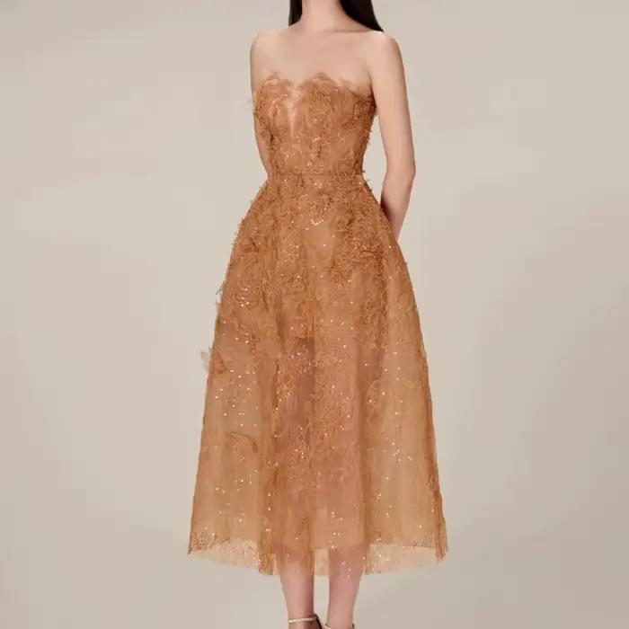 Robe de Soirée en Dentelle pour Femme, Tenue Élégante, Taille Haute, Col Rond, 20234