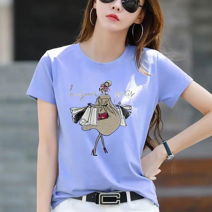 TuangBiang-T-shirt à Manches Courtes et Col Rond en Coton pour Femme, Haut Décontracté et Confortabl